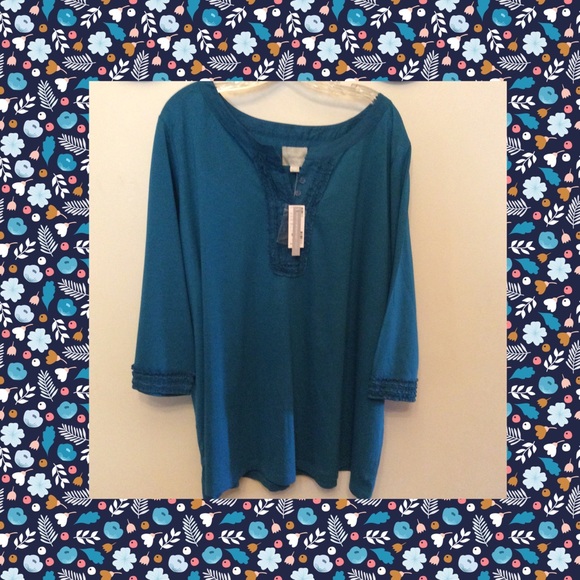 Avenue Fun Sassy Ruffle Trim Button Placket Top - Picture 7 of 8